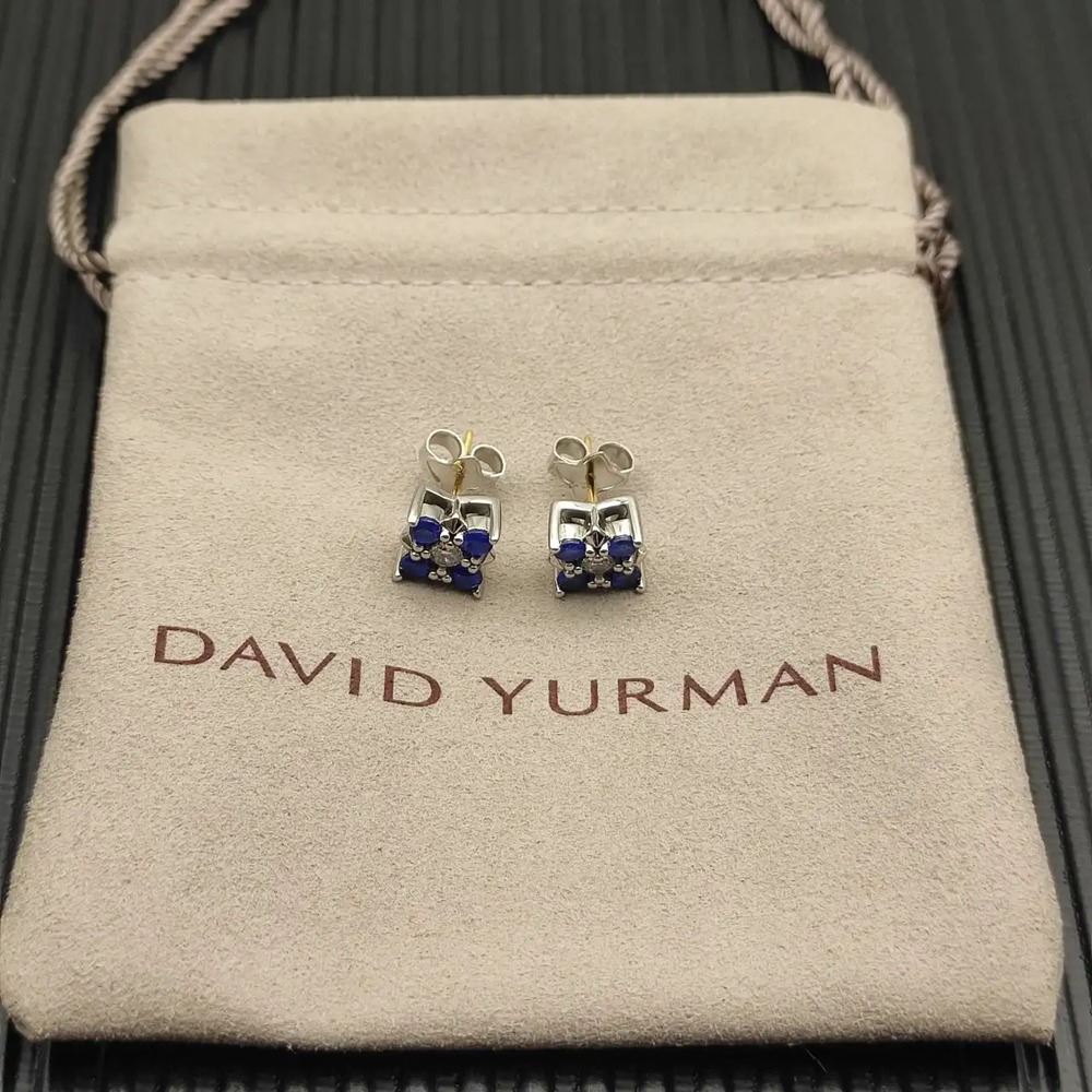 David Yurman Silver Blue Diamond Pyramid Earrings